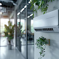 © sunnyday_ | freepik.com | Weiße Klimaanlage an der Wand im Korridor eines Geschäftsbüros mit Pflan